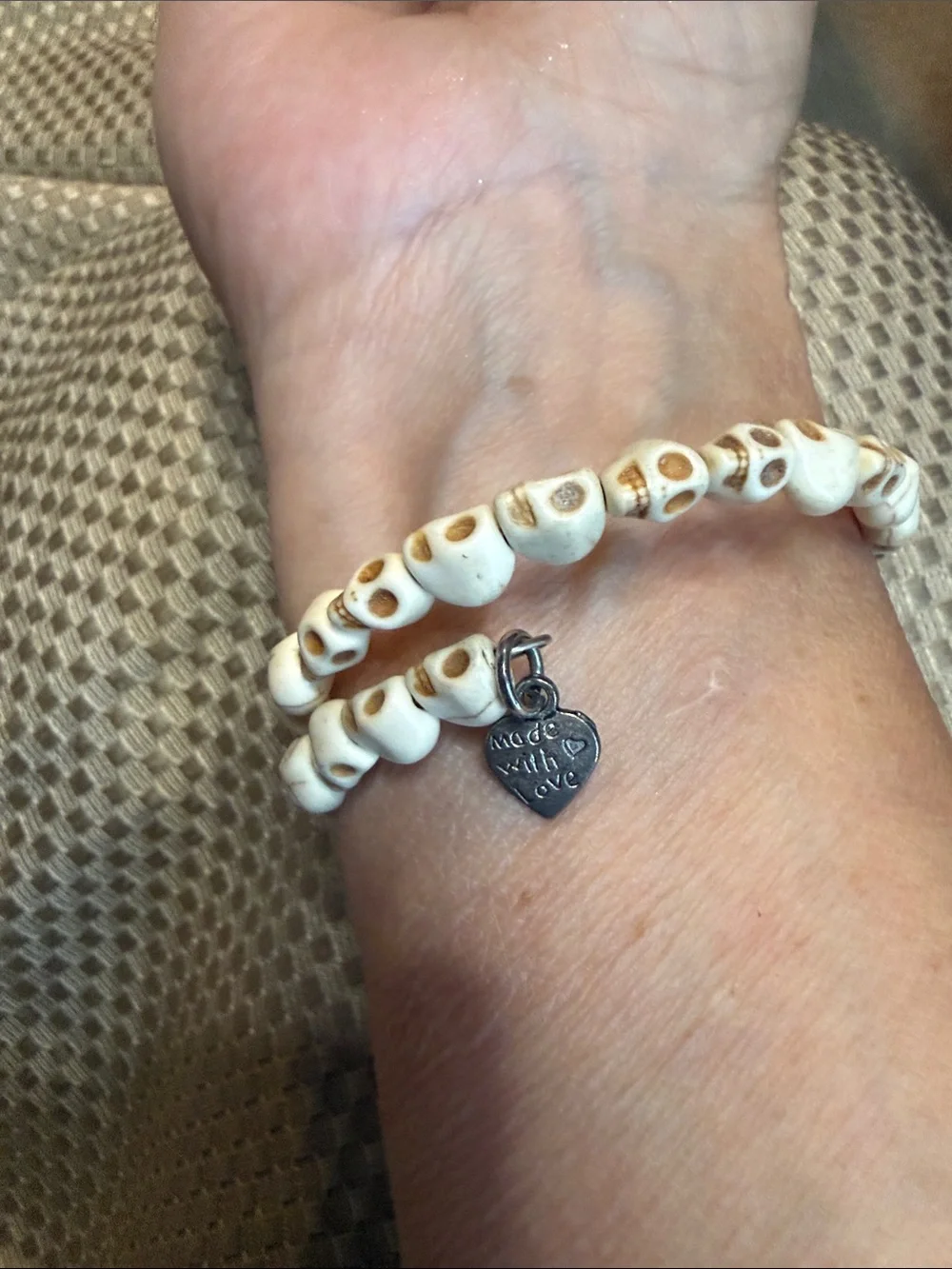 Snap White Skull Bead Bracelet with Black Floral Skull Snap